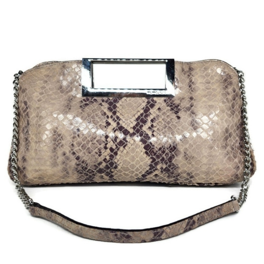 Michael Kors Berkley Pearl Grey & Cream Python Leather Clutch Or Shoulder Bag - Picture 3 of 16